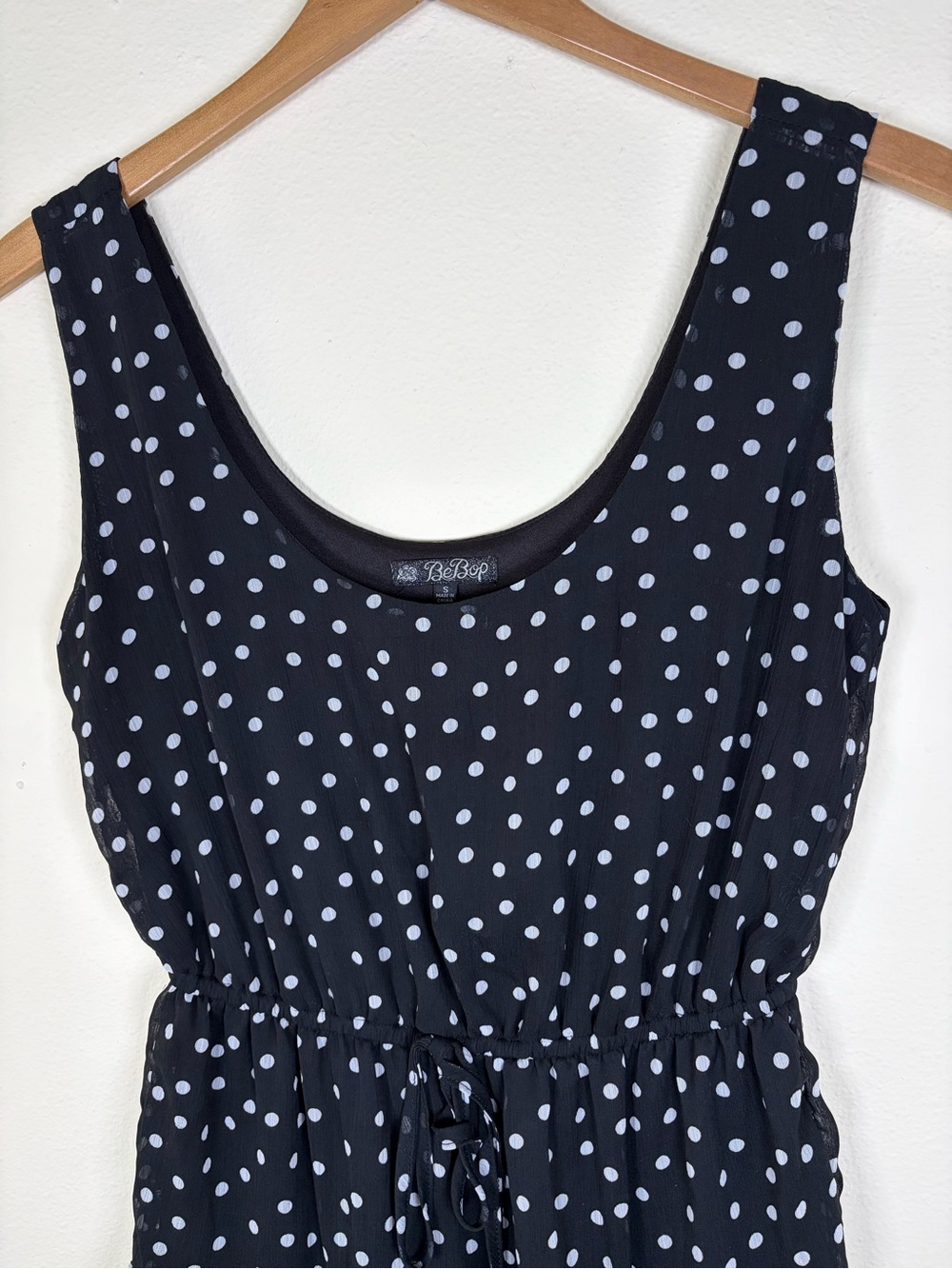 BeBop Small Black White Polka Dot Ruffle Mini Dress Sleeveless - Picture 2 of 12